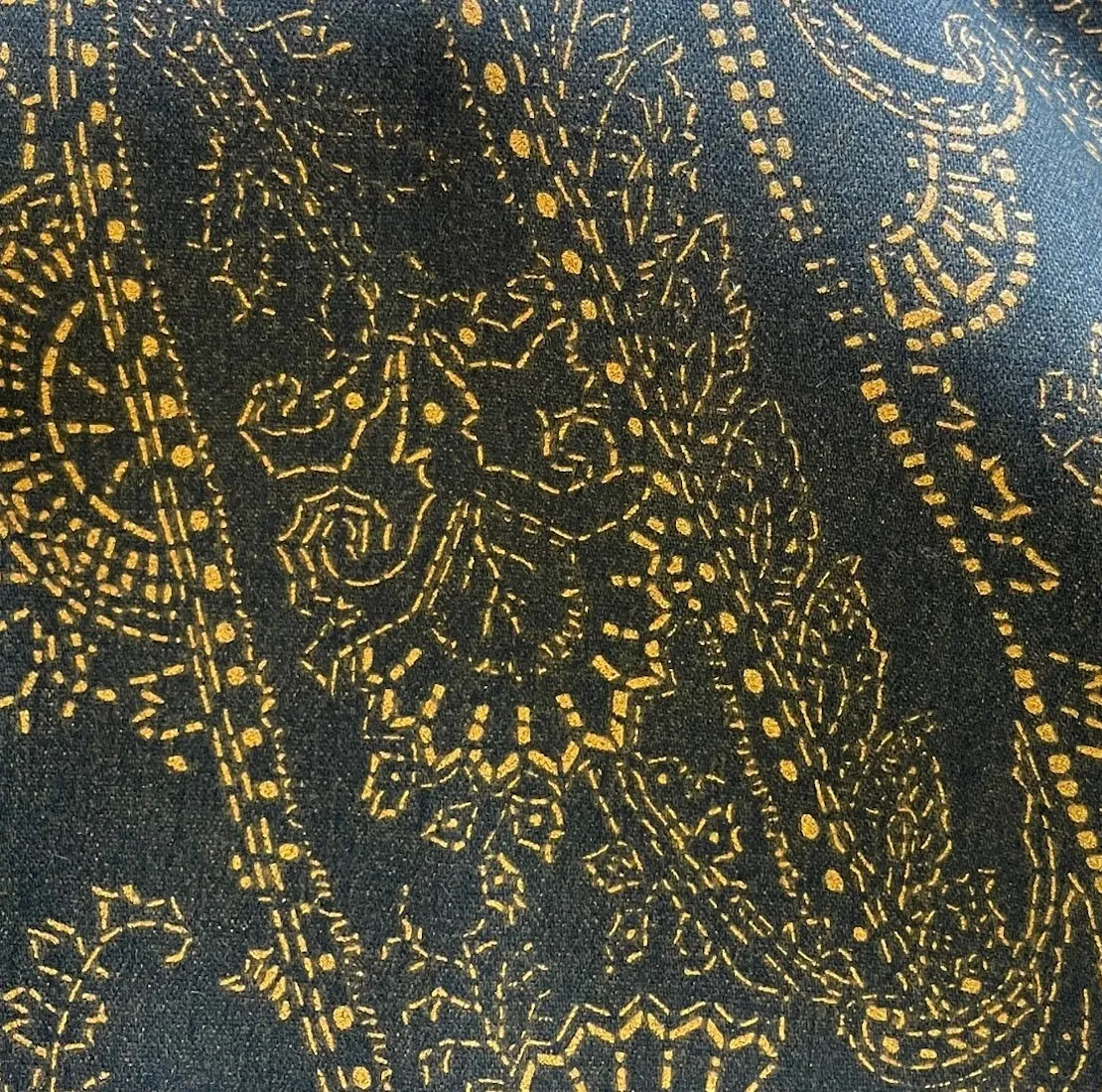 13 Oz Old Gold Paisley Hunter Greeen Stretch Cotton Denim Twill (Made in Italy)