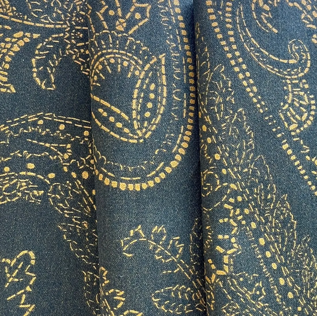 13 Oz Old Gold Paisley Hunter Greeen Stretch Cotton Denim Twill (Made in Italy)