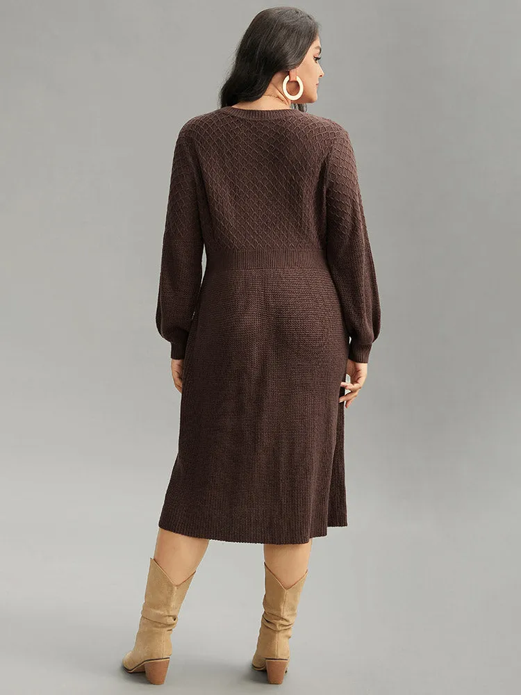 A Line Waistline Inside Lantern Sleeve Sweater Dress