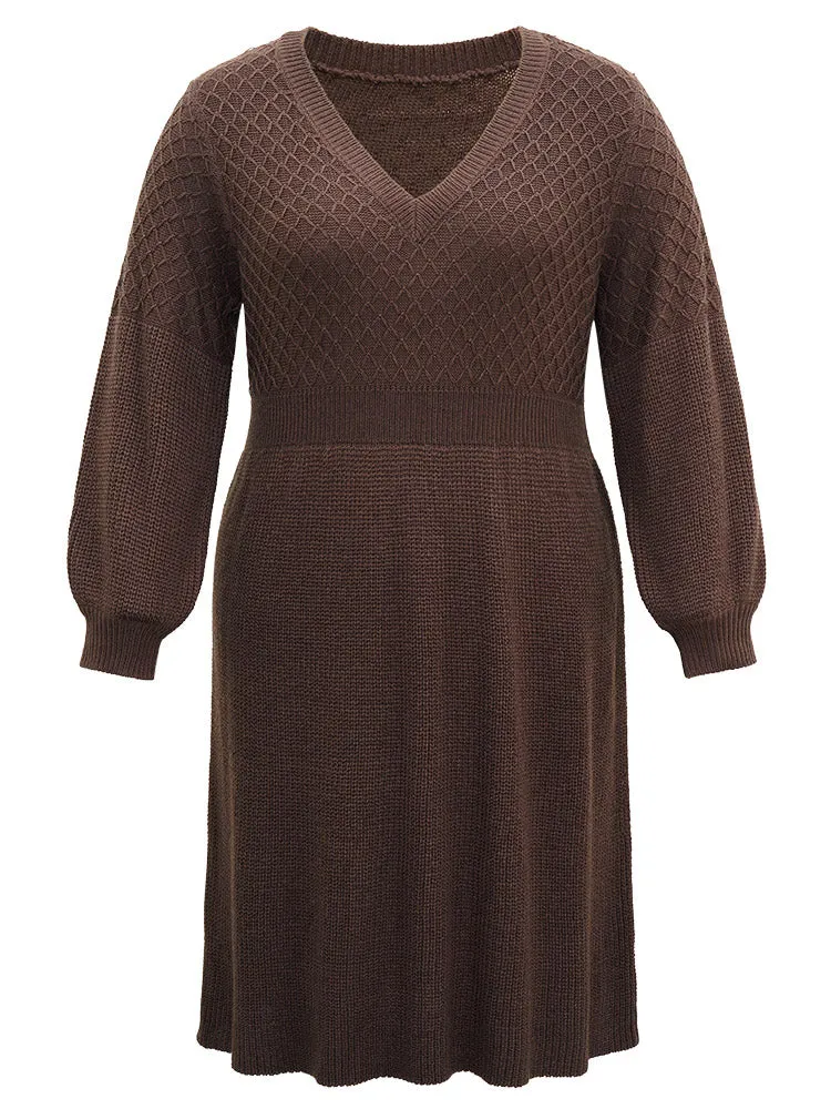 A Line Waistline Inside Lantern Sleeve Sweater Dress