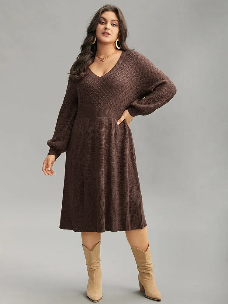 A Line Waistline Inside Lantern Sleeve Sweater Dress