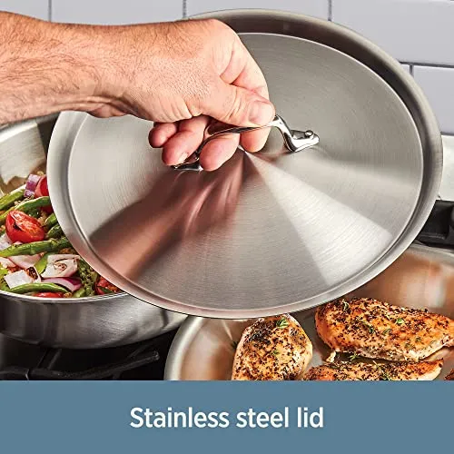 All-Clad D3 Stainless Cookware, 12-Inch Fry Pan with Lid, Tri-Ply Stainless Steel, Professional Grade, Silver, Model: 41126