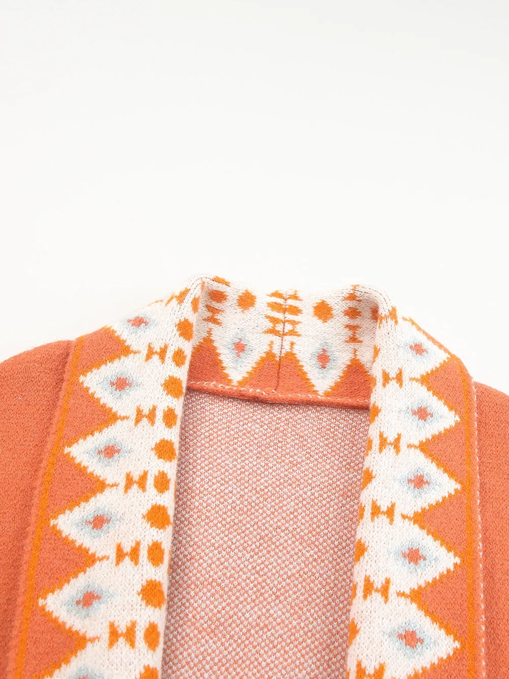 Aztec Print Orange Knit Duster Cardigan with Open Front