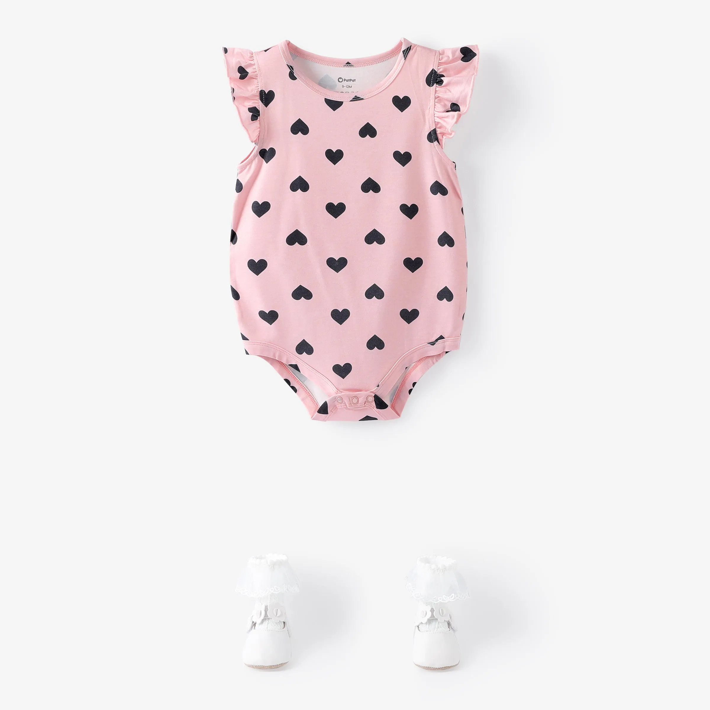 Baby Girl Naia™ Heart Print Flutter-sleeve Rompers