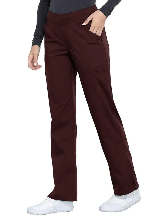 Cherokee Workwear Professionals Women's Elastic Waist Mid Rise Straight Leg Pull-on Cargo Petite Pant