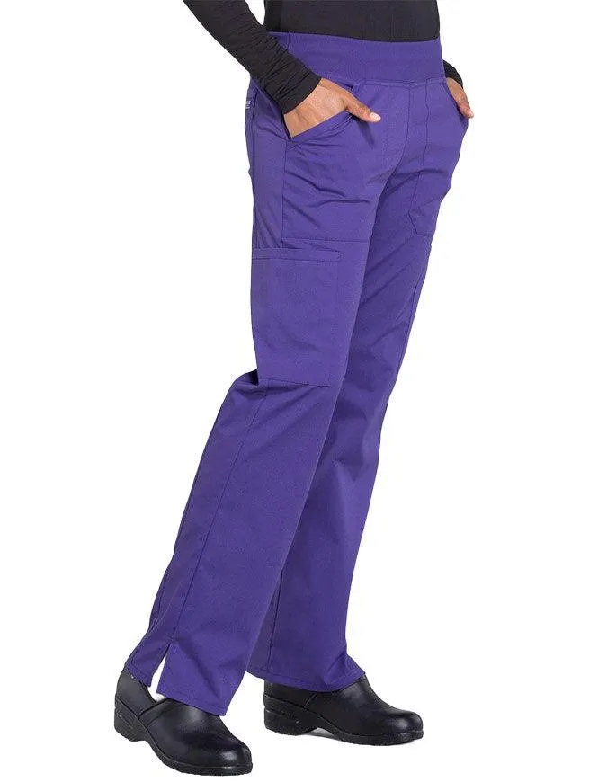 Cherokee Workwear Professionals Women's Elastic Waist Mid Rise Straight Leg Pull-on Cargo Petite Pant