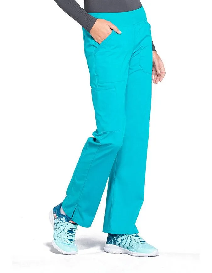 Cherokee Workwear Professionals Women's Elastic Waist Mid Rise Straight Leg Pull-on Cargo Petite Pant