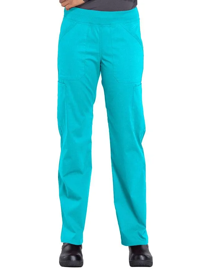 Cherokee Workwear Professionals Women's Elastic Waist Mid Rise Straight Leg Pull-on Cargo Petite Pant