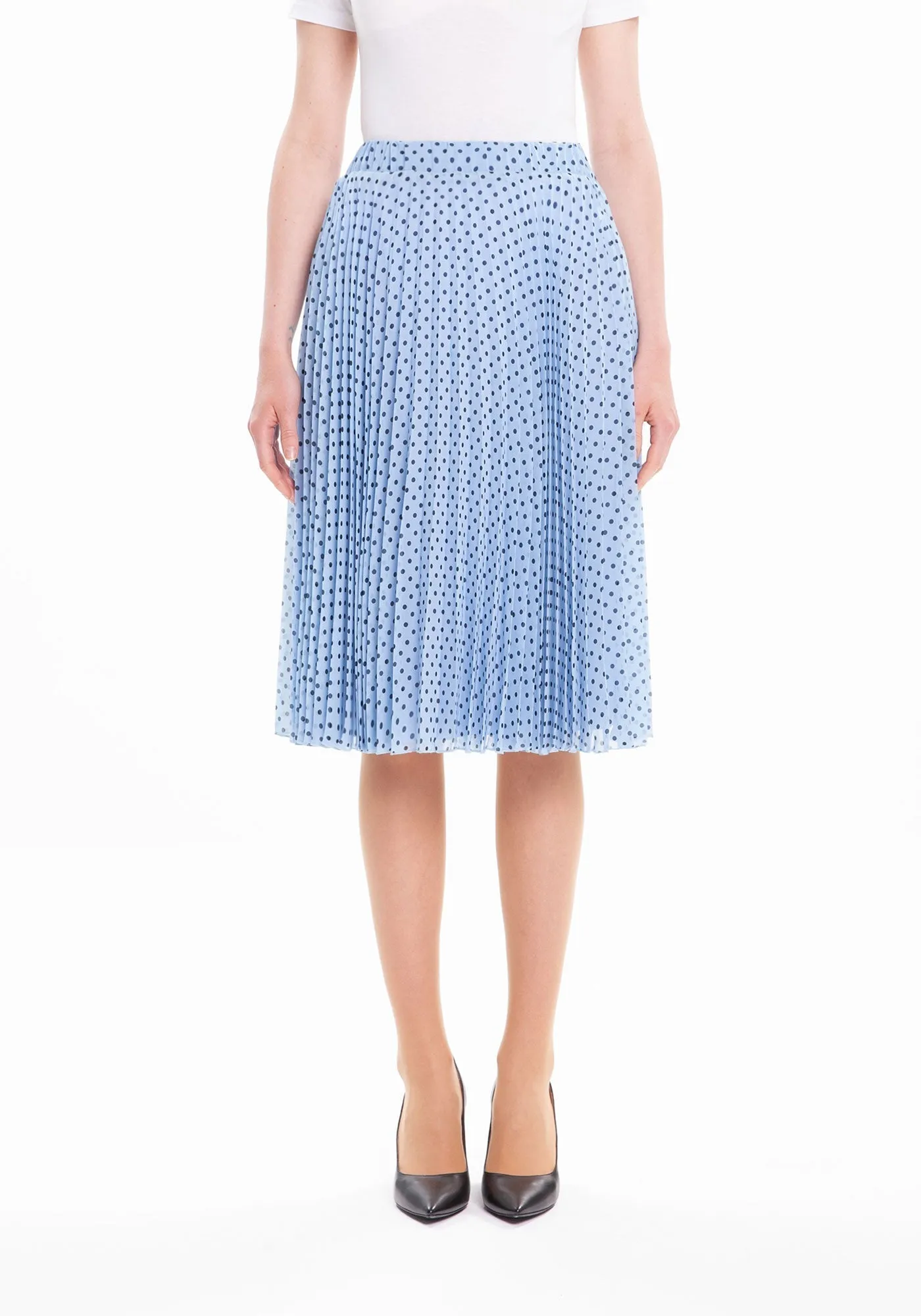 Chiffon Polka Dot Pattern Pleated Midi Skirt