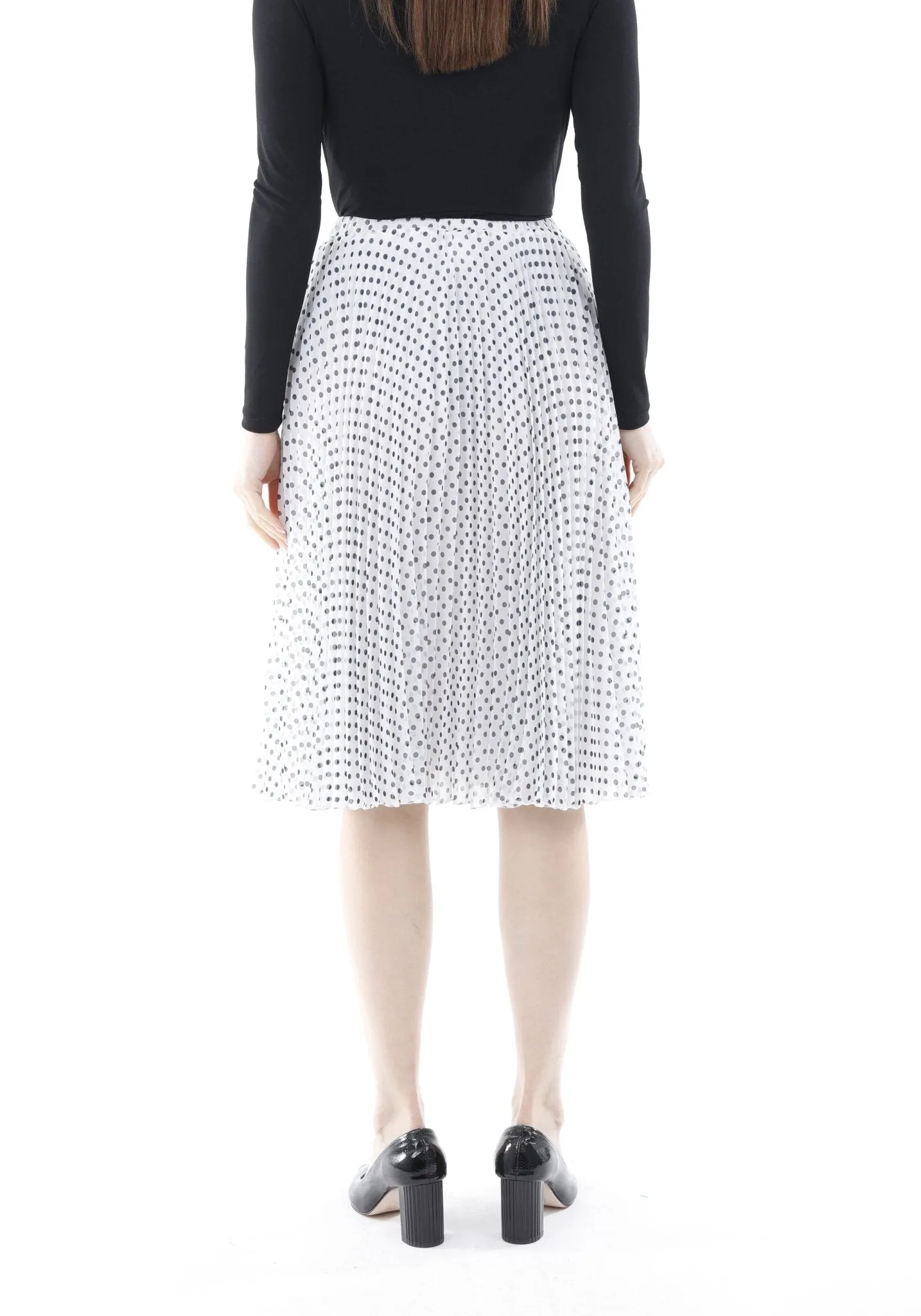 Chiffon Polka Dot Pattern Pleated Midi Skirt