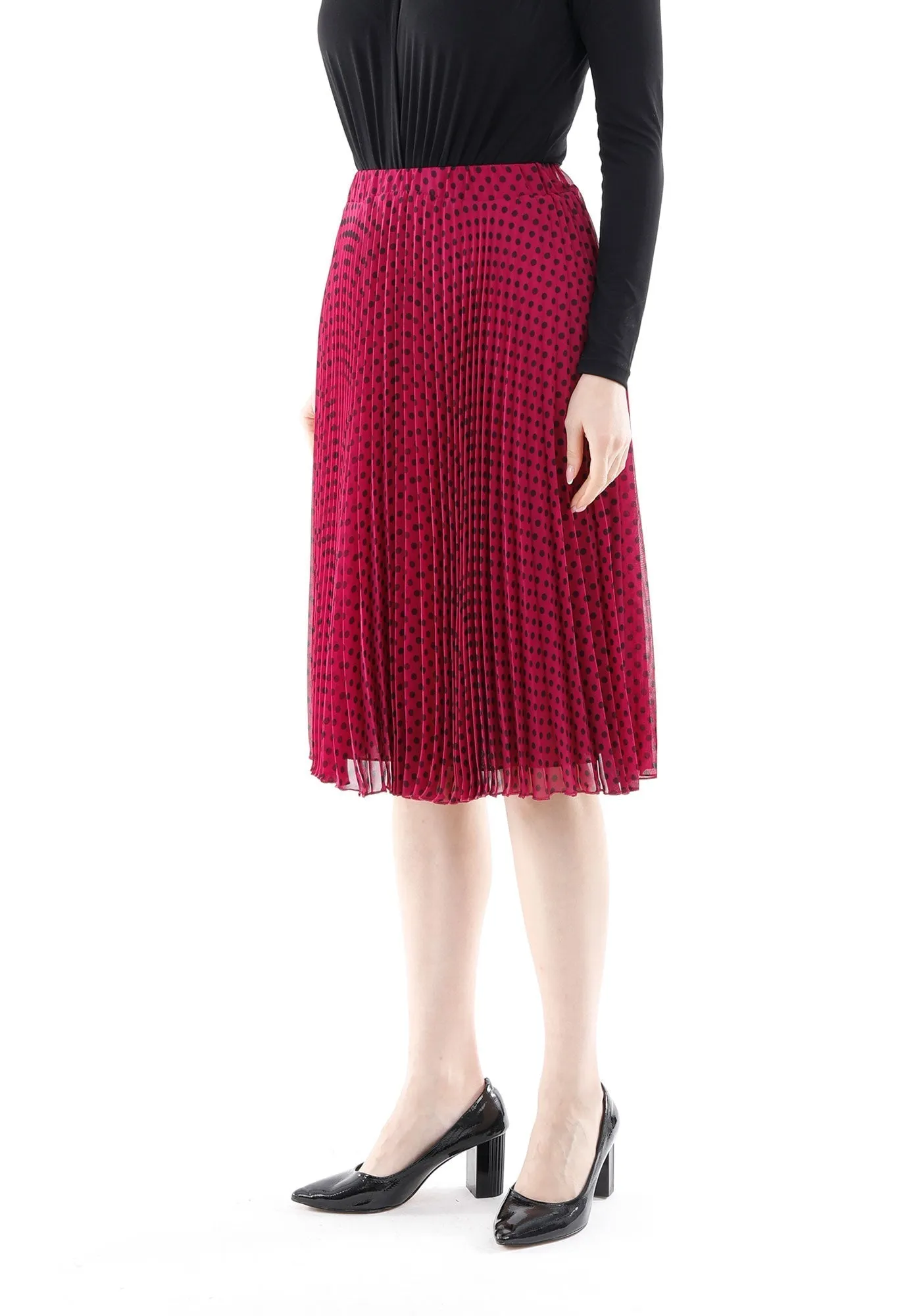 Chiffon Polka Dot Pattern Pleated Midi Skirt