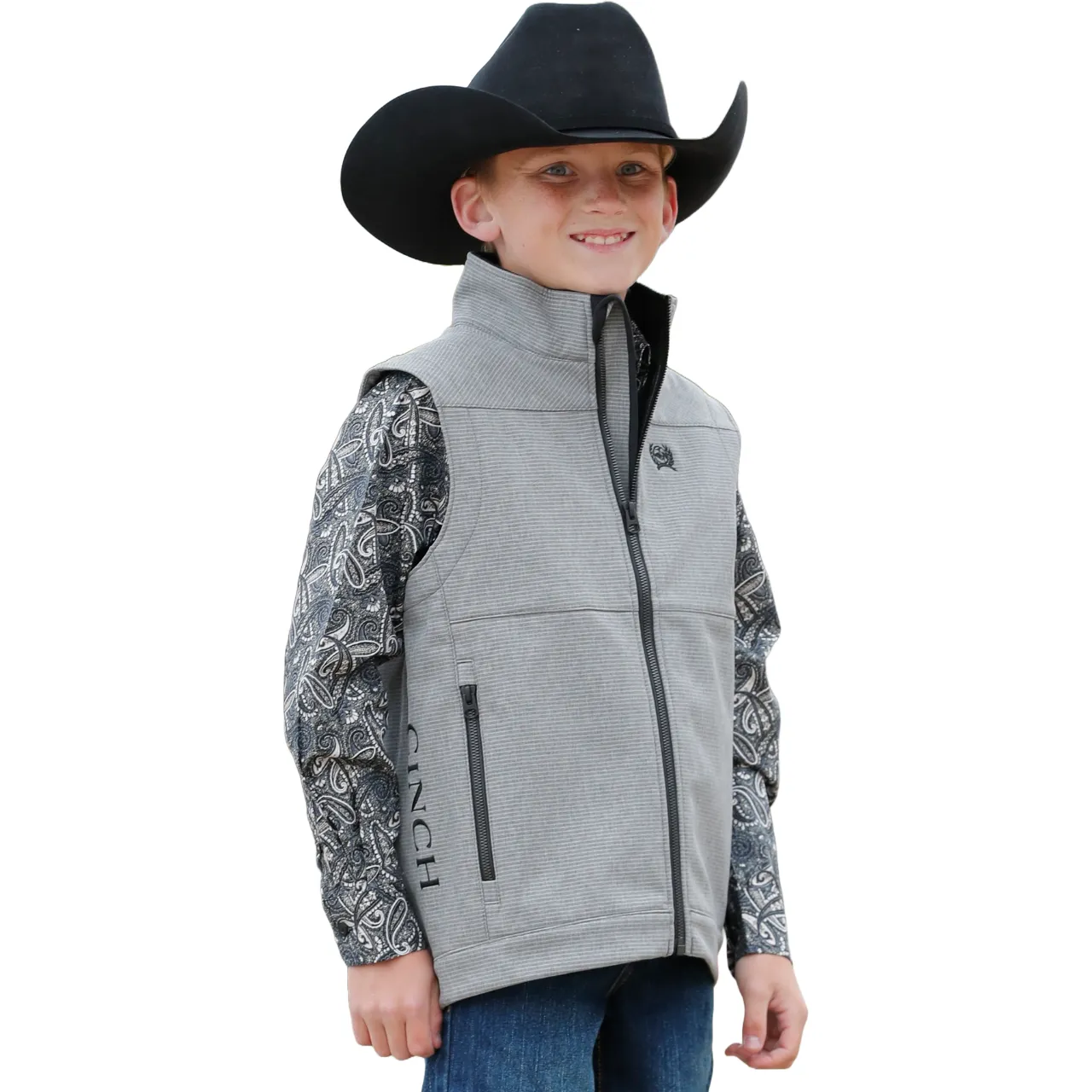 Cinch Boy's Bonded Logo Solid Grey Zip Vest MWV5160002