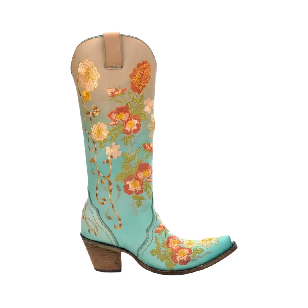 Corral Boots Women's floral Embroidery Cowboy Turquoise Orange Boots