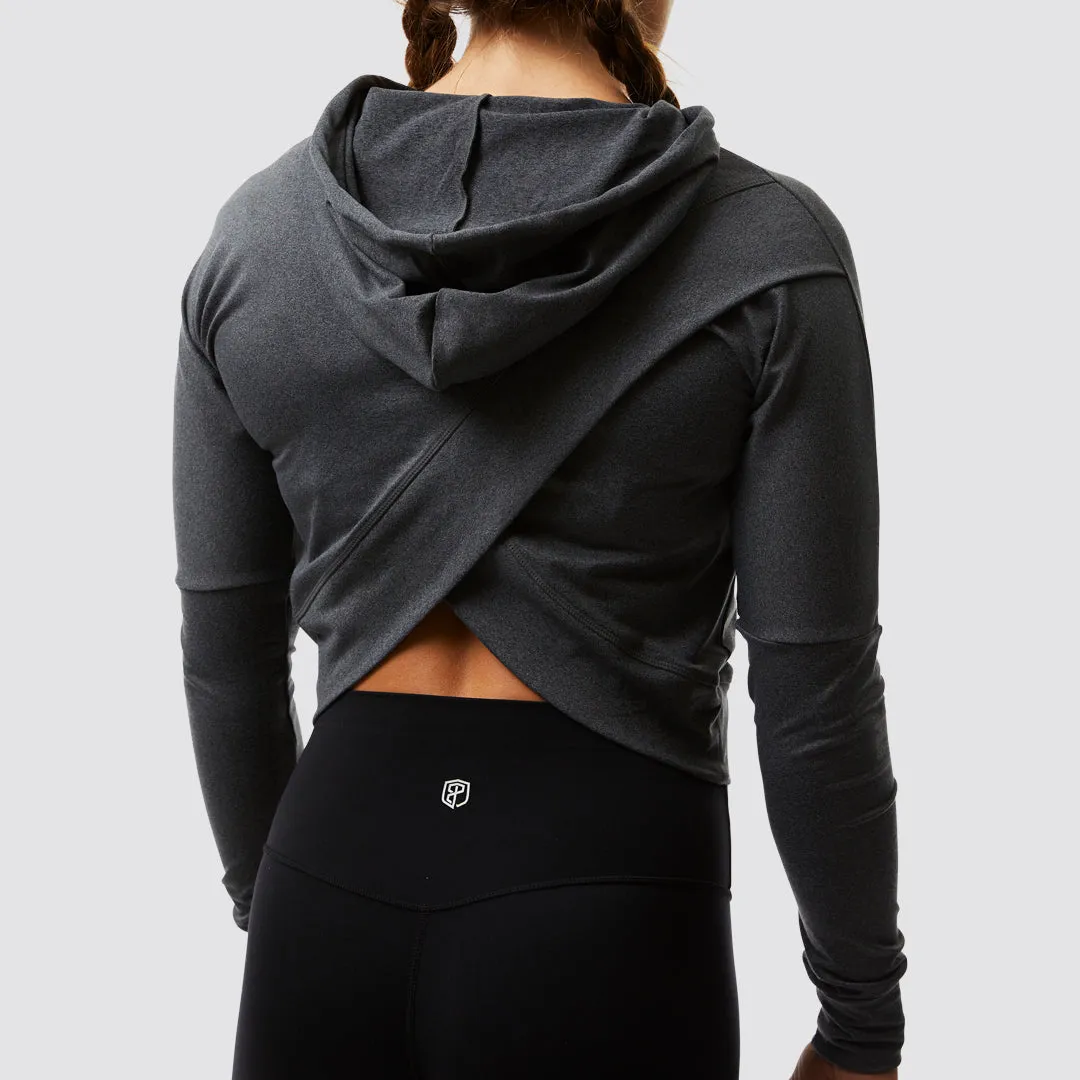 Criss Cross Crop Hoodie (Dark Heather Grey)