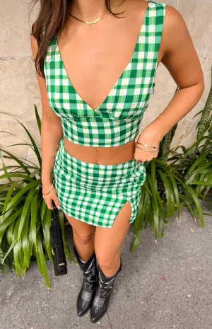 Dahlia Green Check Crop Top