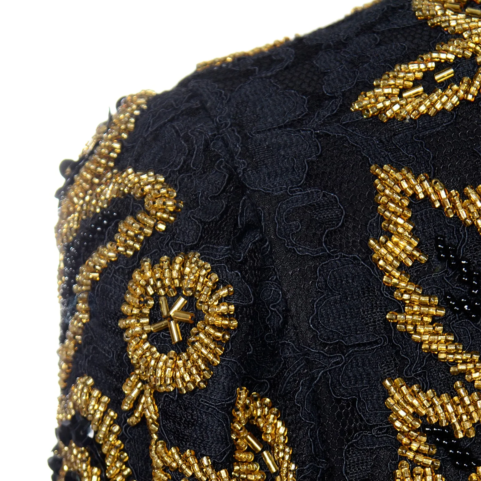 Diane Freis Vintage Gold Heavily Beaded Embroidered Black Jacket