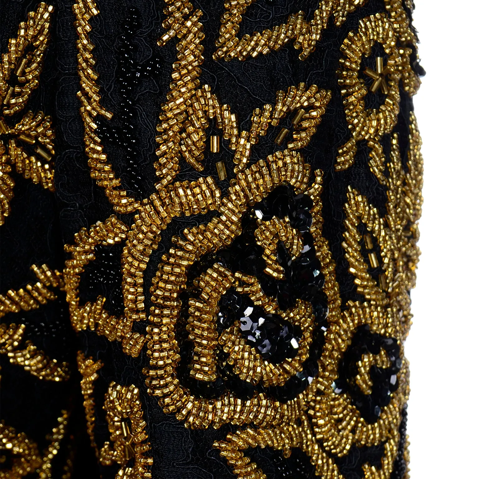 Diane Freis Vintage Gold Heavily Beaded Embroidered Black Jacket