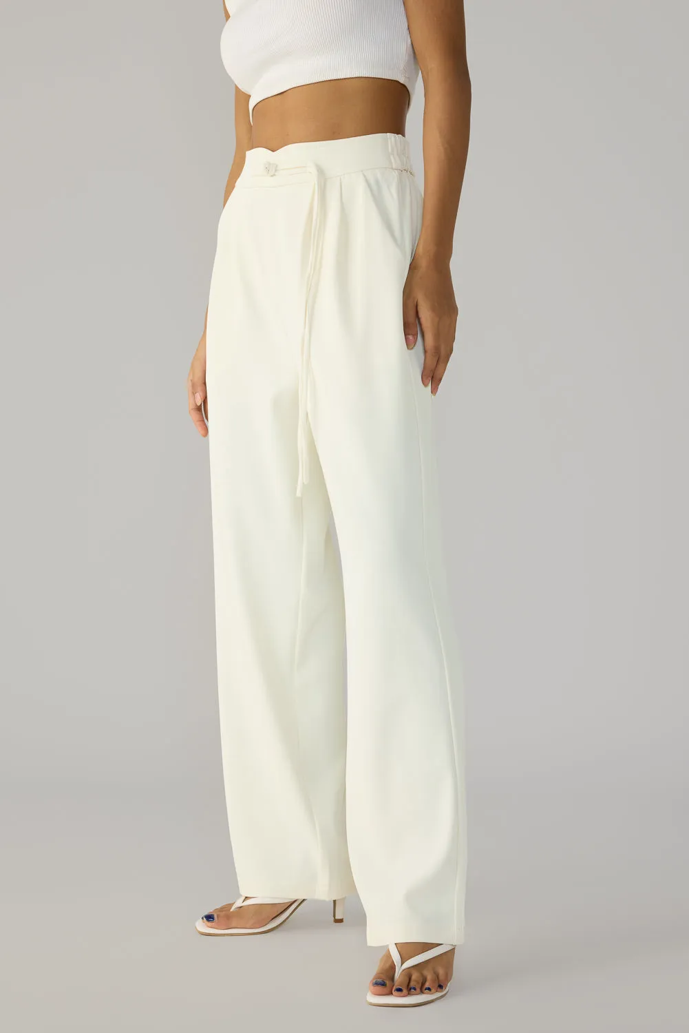 Egret White Knotted Waist Korean Pants