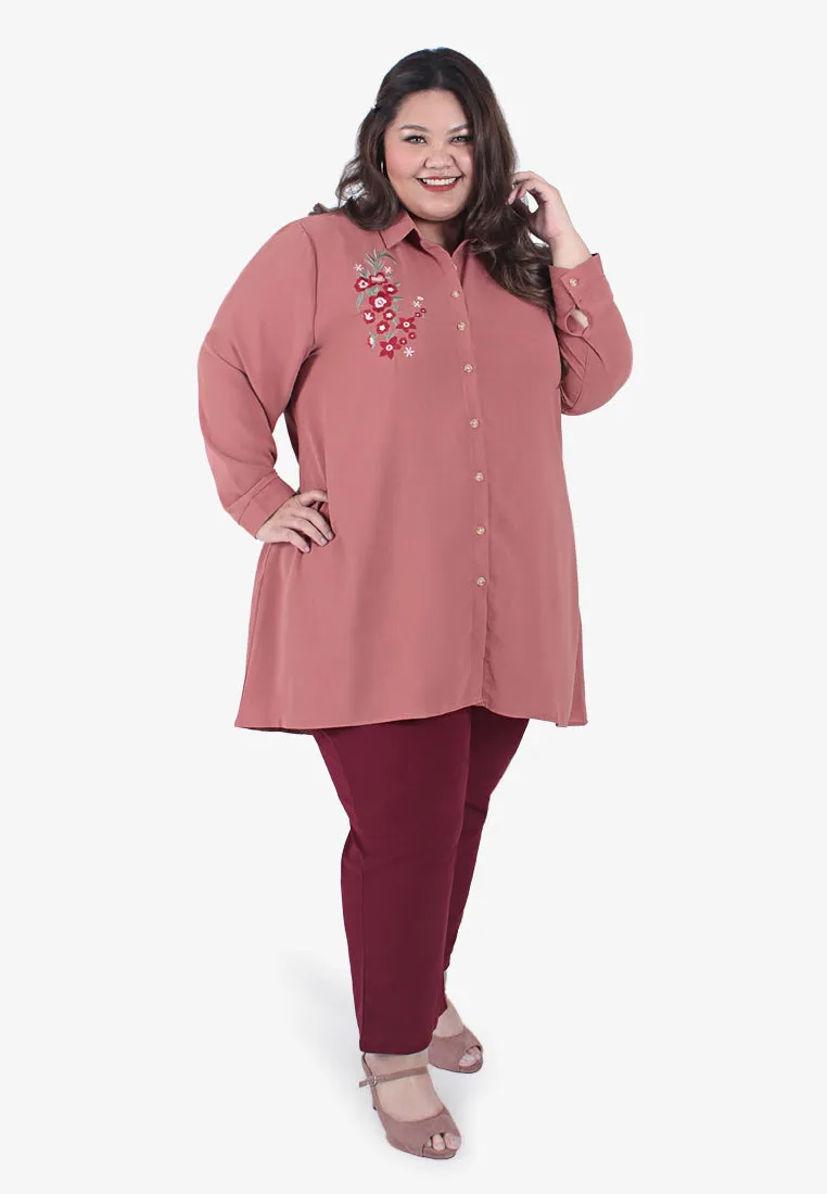 Emberlain Embroidery Button Up Shirt - Pink