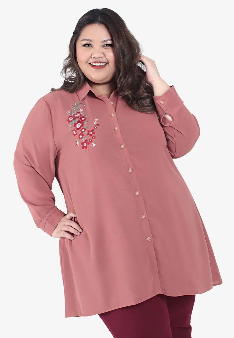 Emberlain Embroidery Button Up Shirt - Pink