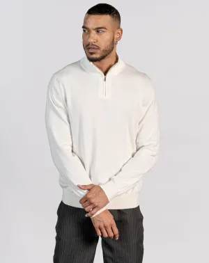 ESSENTIAL HALF ZIP KNITTED JUMPER - ECRU