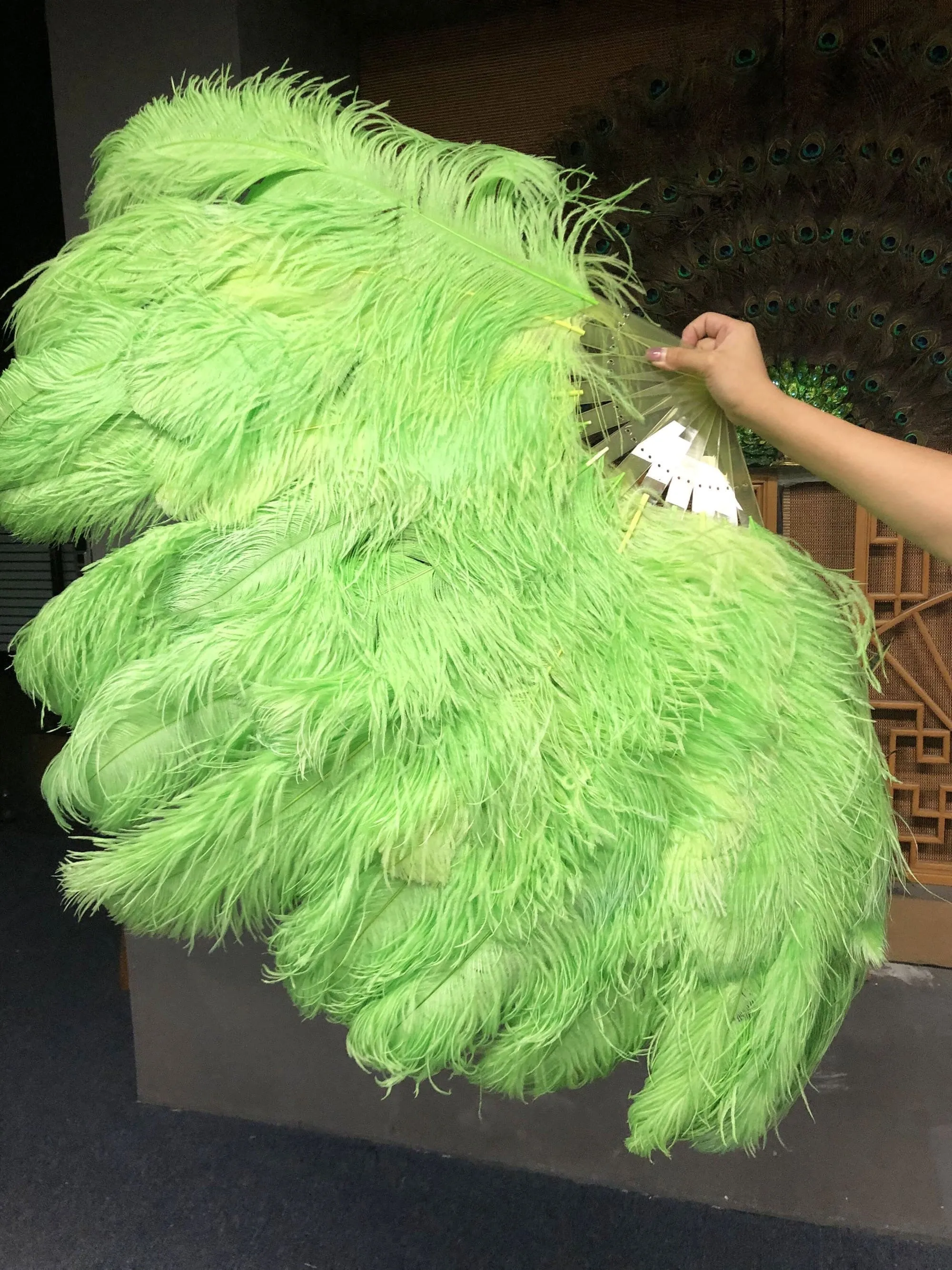 Fluorescent green Advanced XL 2 Layers Ostrich Feather Fan 34"x 60"