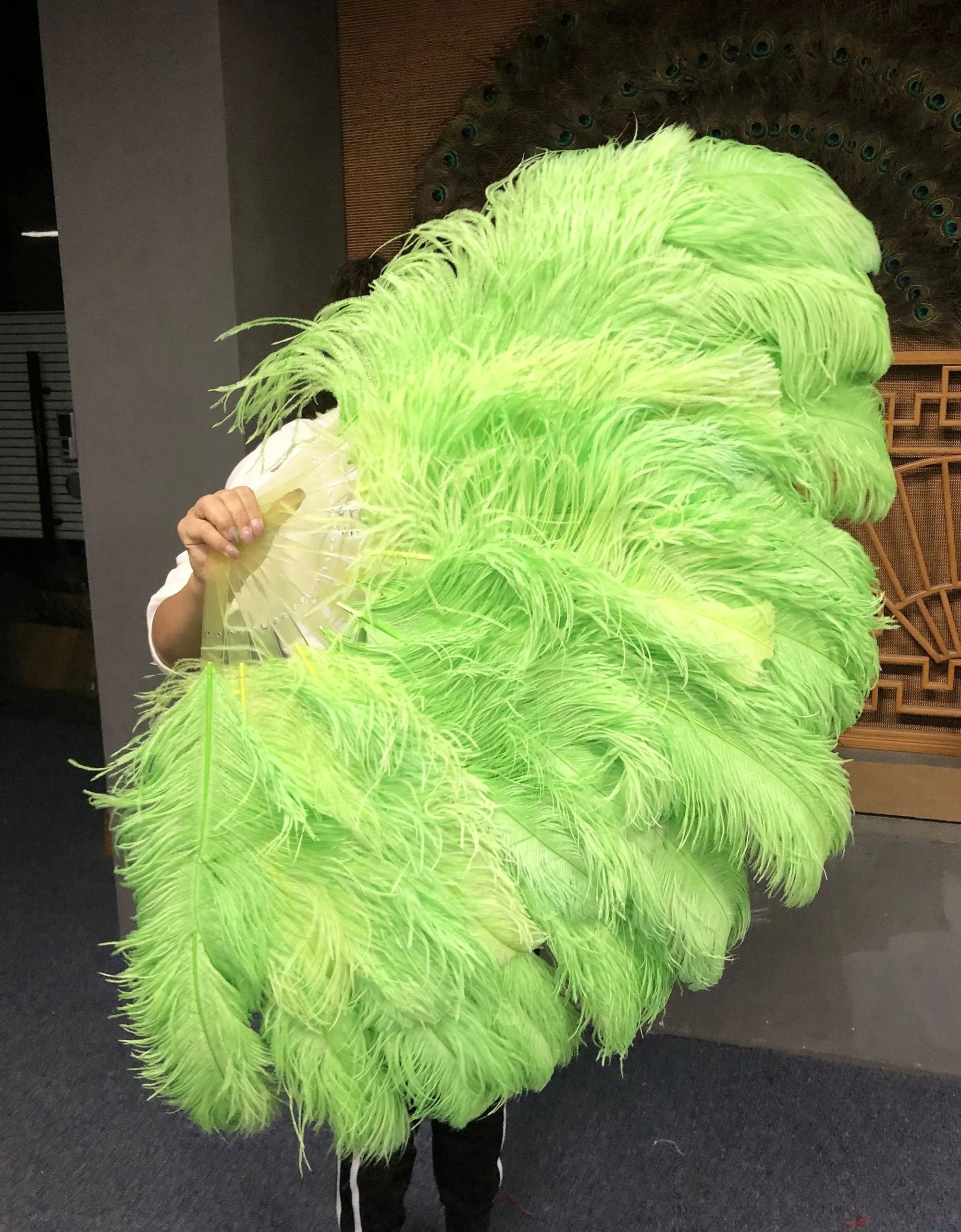 Fluorescent green Advanced XL 2 Layers Ostrich Feather Fan 34"x 60"