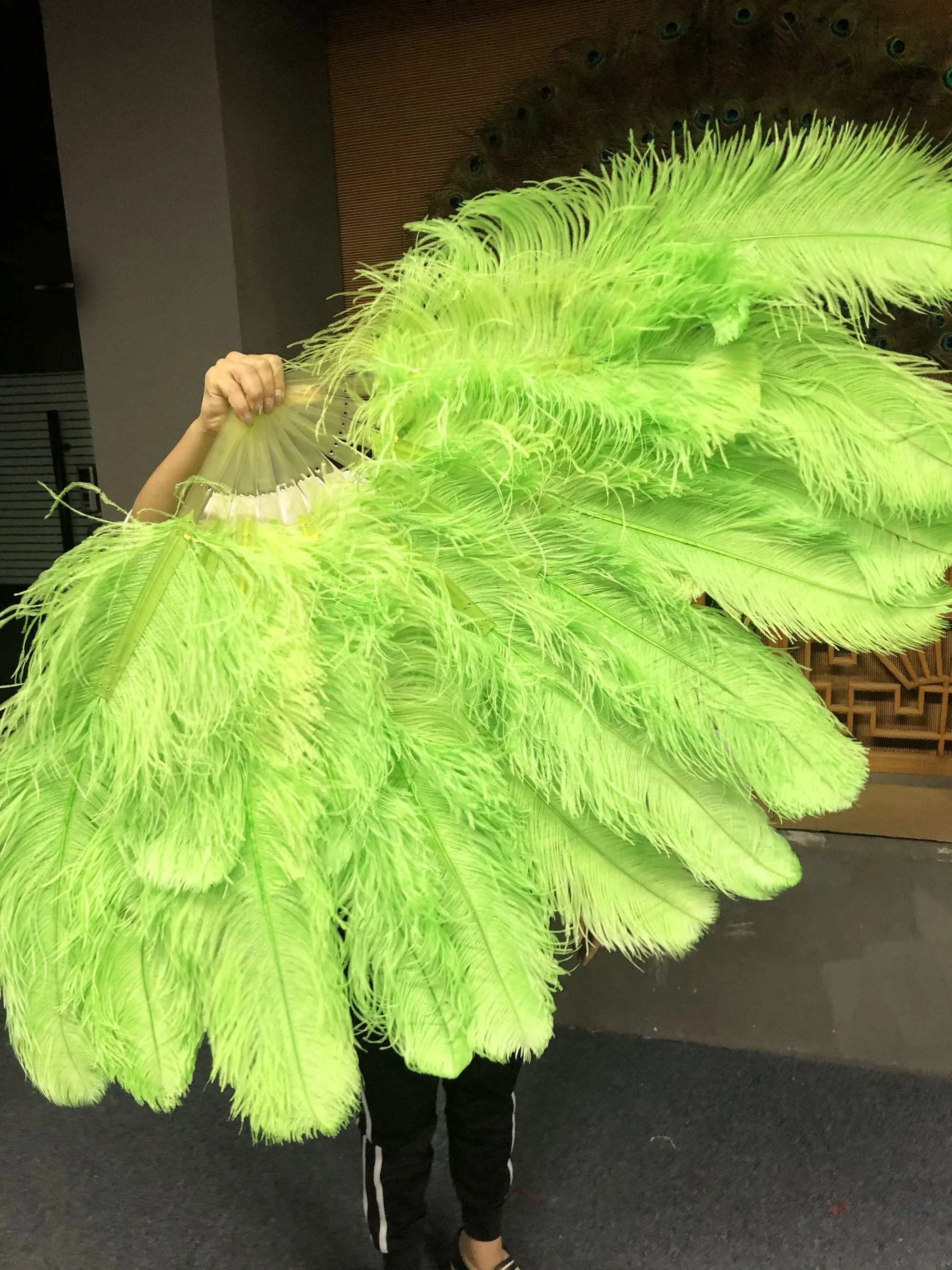 Fluorescent green Advanced XL 2 Layers Ostrich Feather Fan 34"x 60"