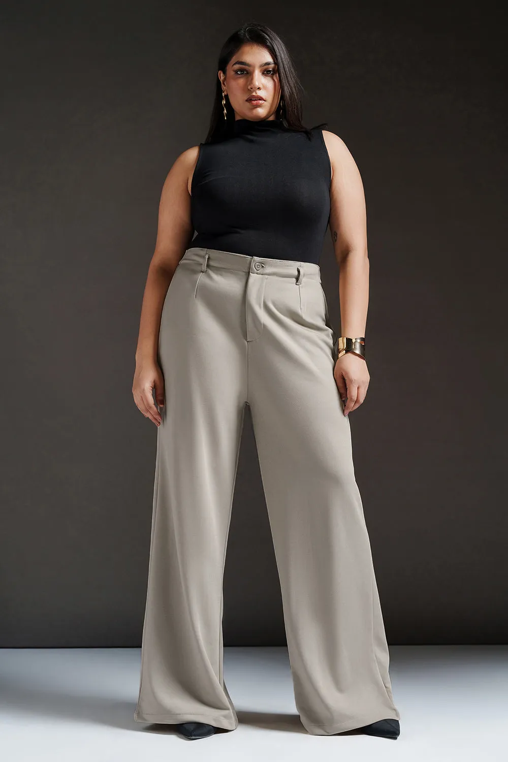 Fog Grey Curve Wide Leg Adjustable Korean Pants