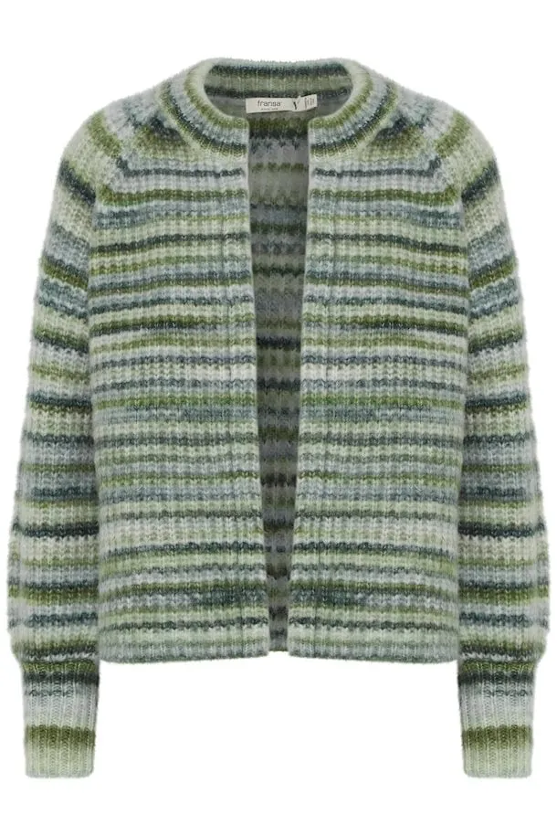 Fransa  Stripe Cardigan in Green Autumn Mix