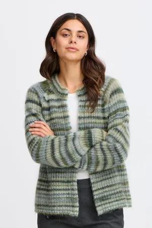 Fransa  Stripe Cardigan in Green Autumn Mix