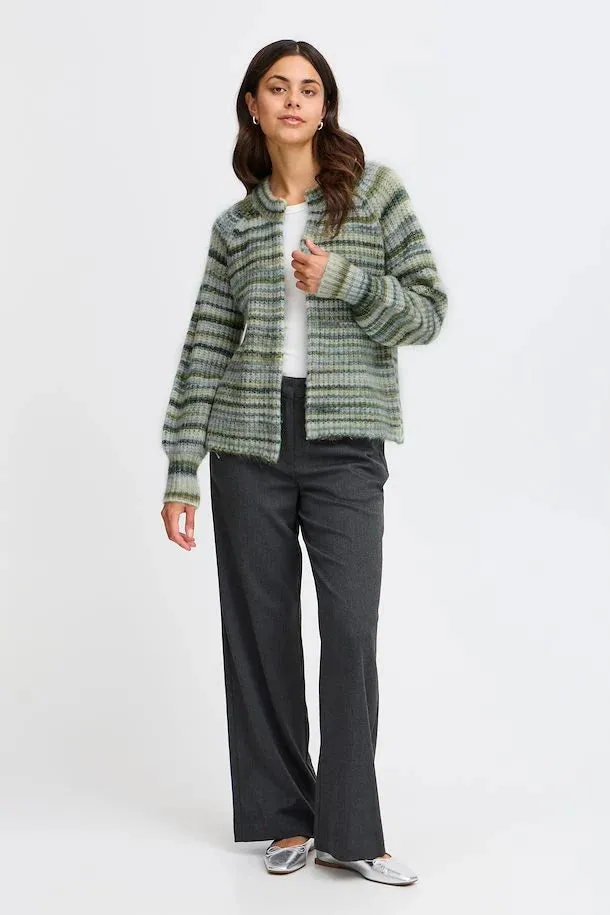 Fransa  Stripe Cardigan in Green Autumn Mix