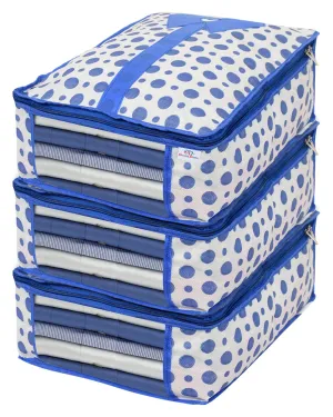 Heart Home Dot Print Non-Woven Shirt Cover/Clothing Organizer/Wardrobe Organizer For Home, Traveling Pack of 3 (Blue) 54HH4179.