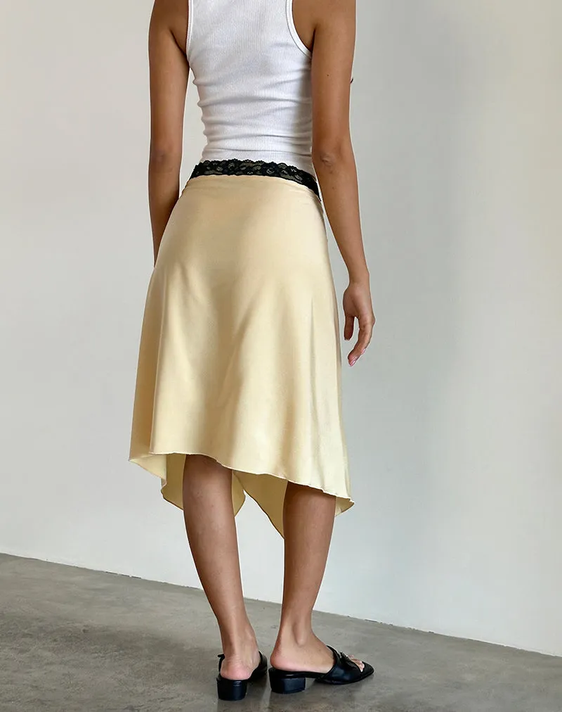 Houda Midi Skirt in Buttermilk with Grey Lace