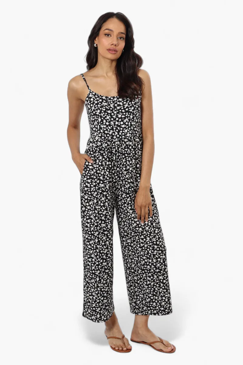 International INC Company Floral Spaghetti Strap Jumpsuit - Black