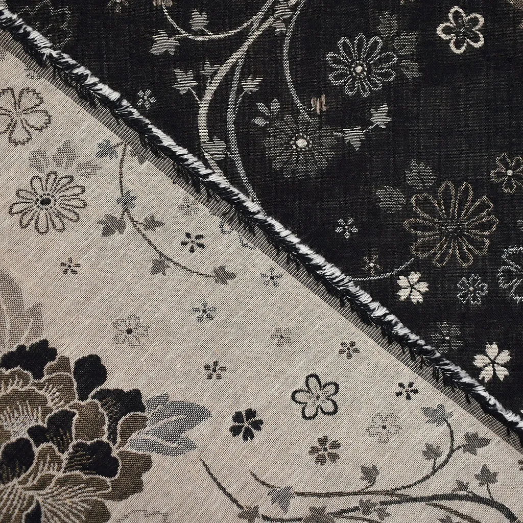 Japanese Vine Floral Soft Cotton Jacquard Black/Natural