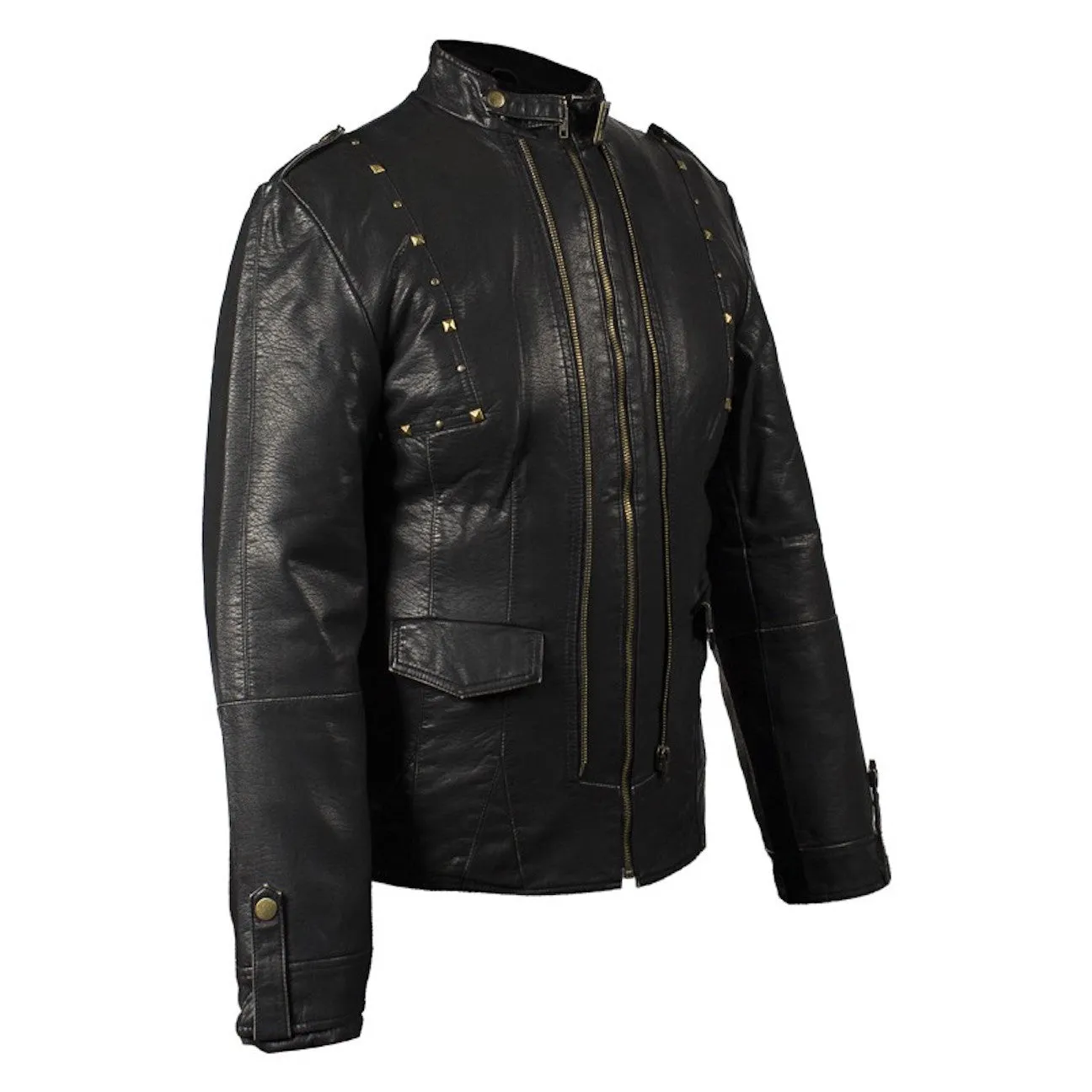 Ladies Black Buttery Soft Leather Jacket with Studs on Front & Back