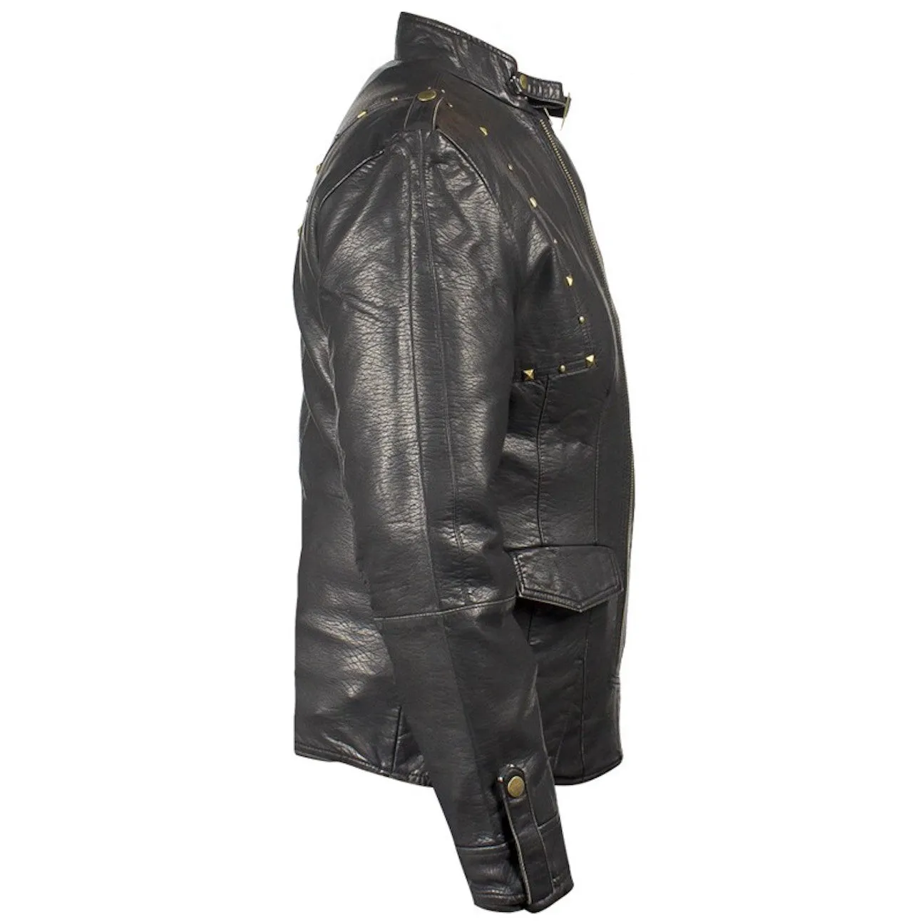 Ladies Black Buttery Soft Leather Jacket with Studs on Front & Back