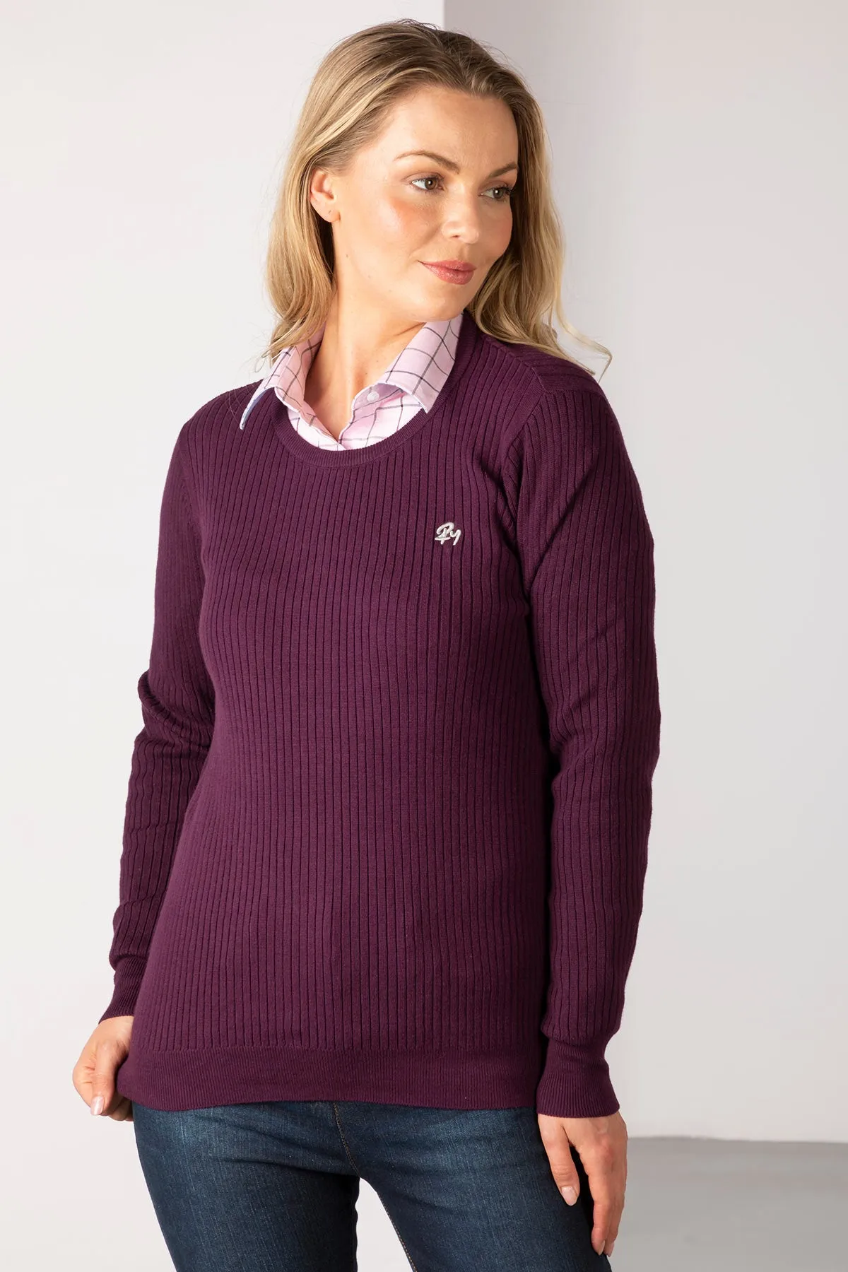 Ladies Crew Neck Ribbed Jumper - Gemma