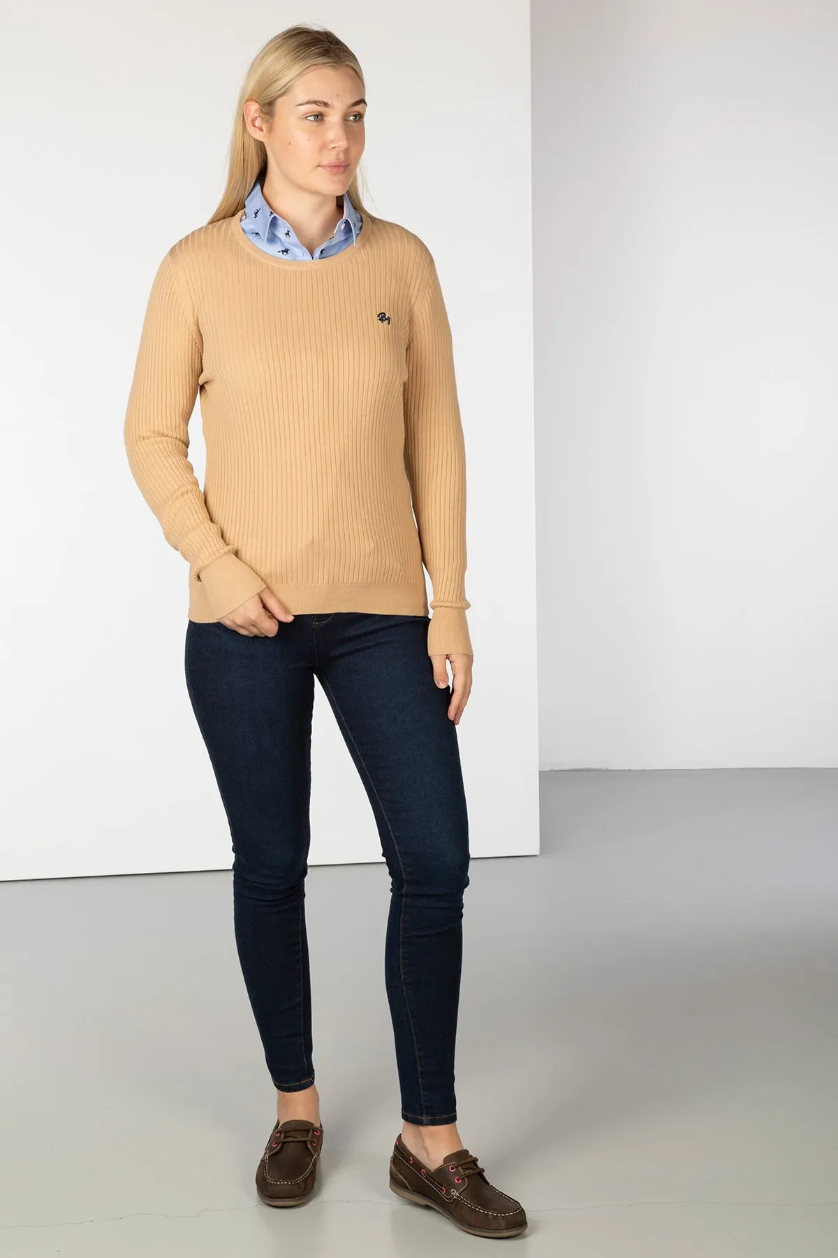 Ladies Crew Neck Ribbed Jumper - Gemma