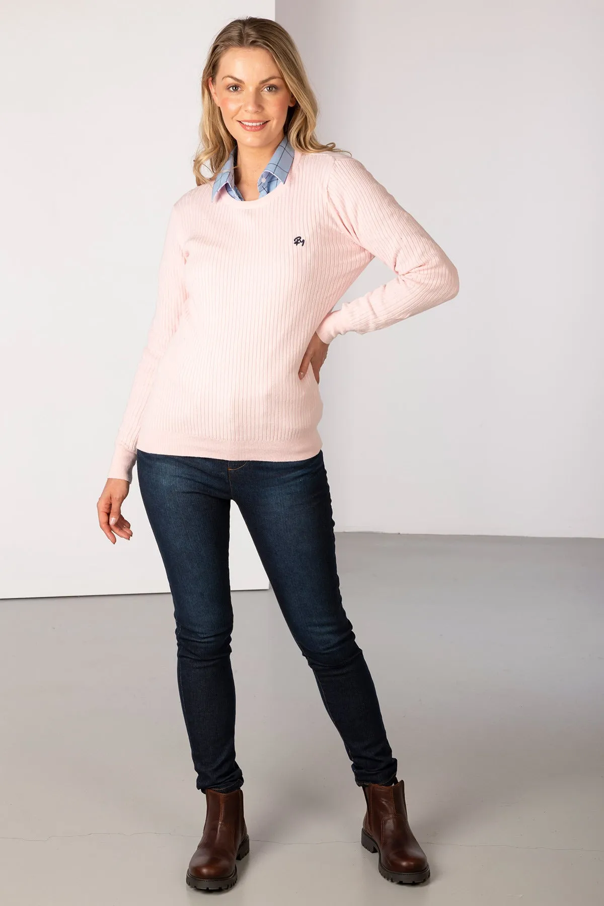 Ladies Crew Neck Ribbed Jumper - Gemma