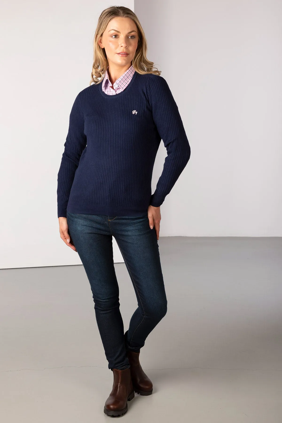 Ladies Crew Neck Ribbed Jumper - Gemma