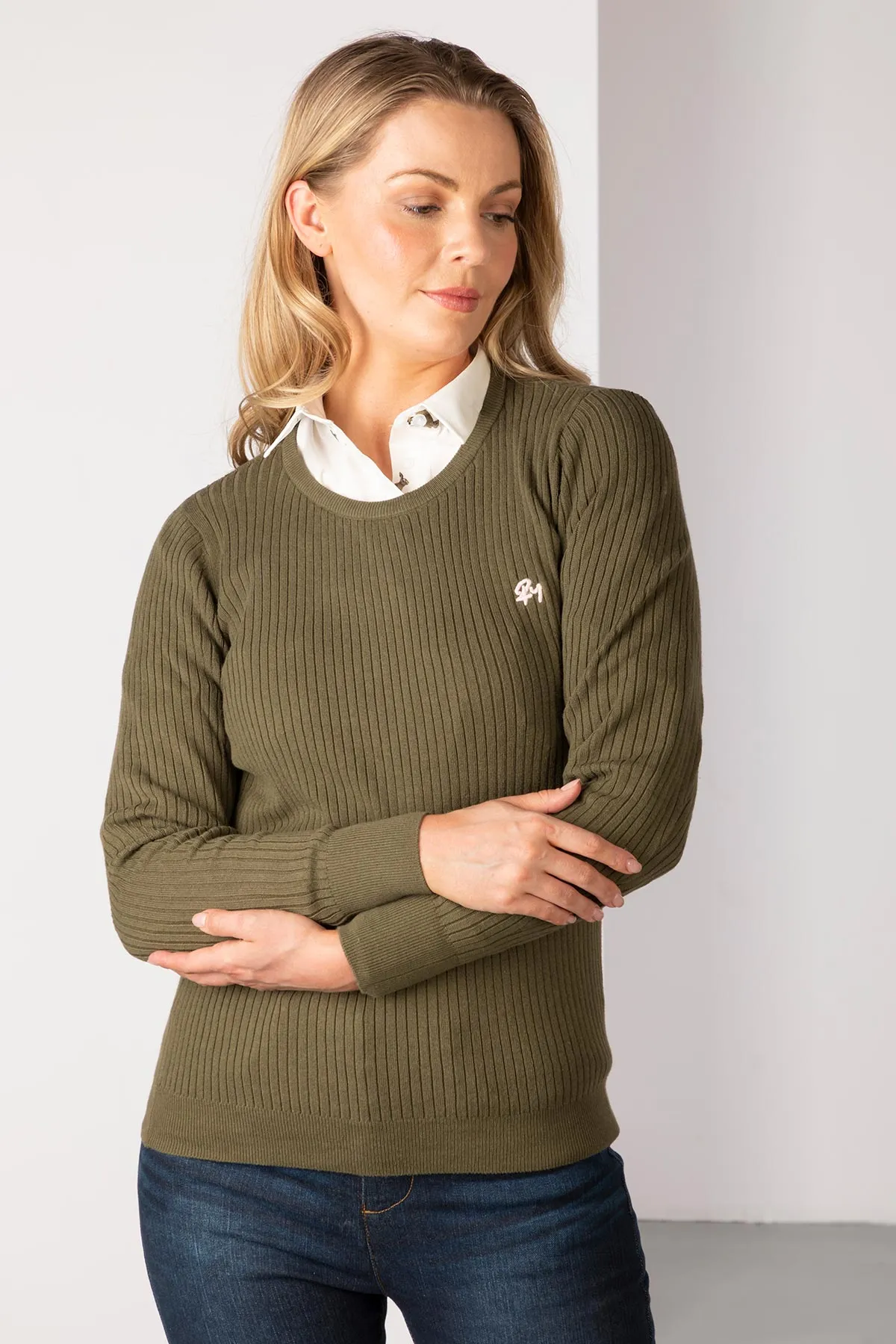 Ladies Crew Neck Ribbed Jumper - Gemma