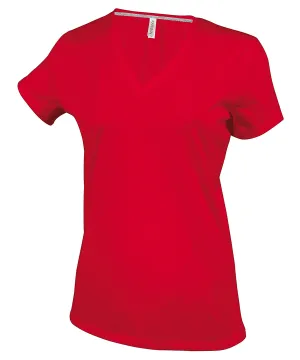 Ladies short-sleeved V-neck T-shirt | Red