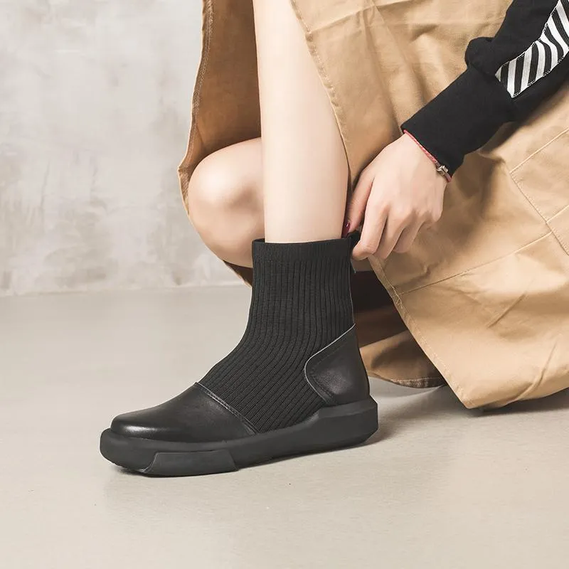 Leather Sock Boots Handmade Designer Shoes Soft Boots Black