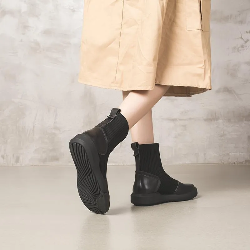 Leather Sock Boots Handmade Designer Shoes Soft Boots Black