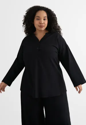 Leia Linen Half Button Stand Collar Blouse