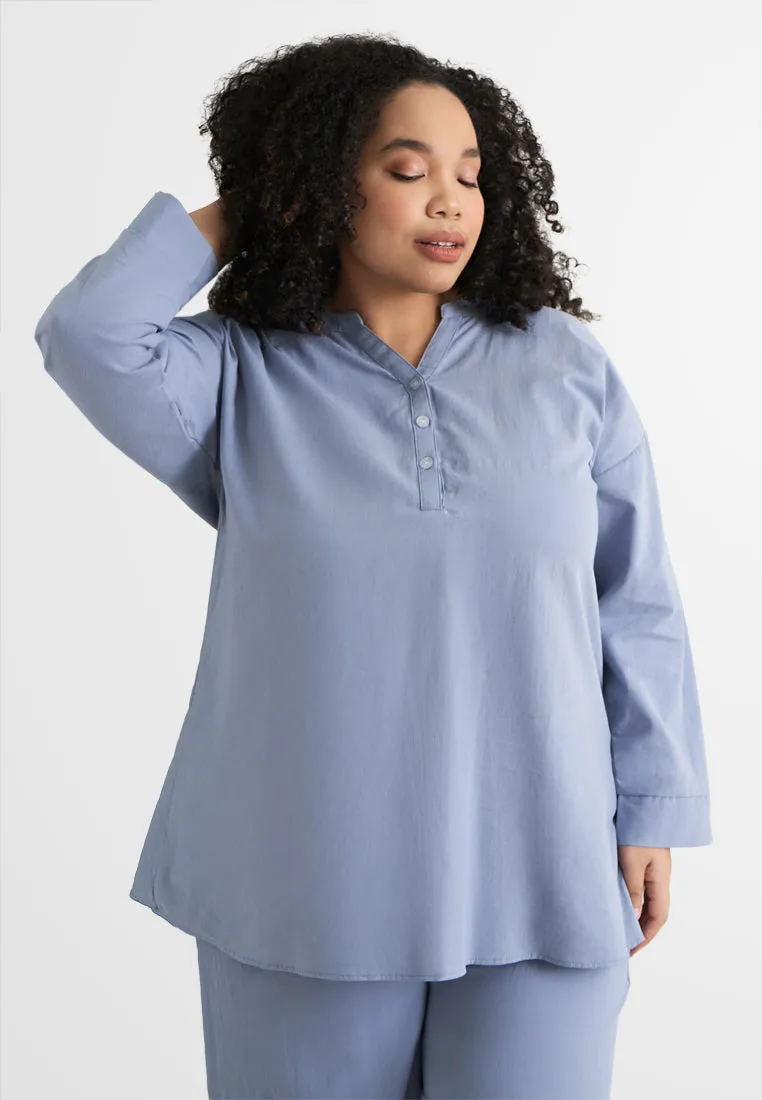 Leia Linen Half Button Stand Collar Blouse