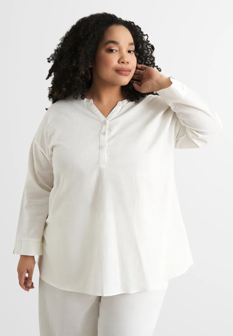 Leia Linen Half Button Stand Collar Blouse