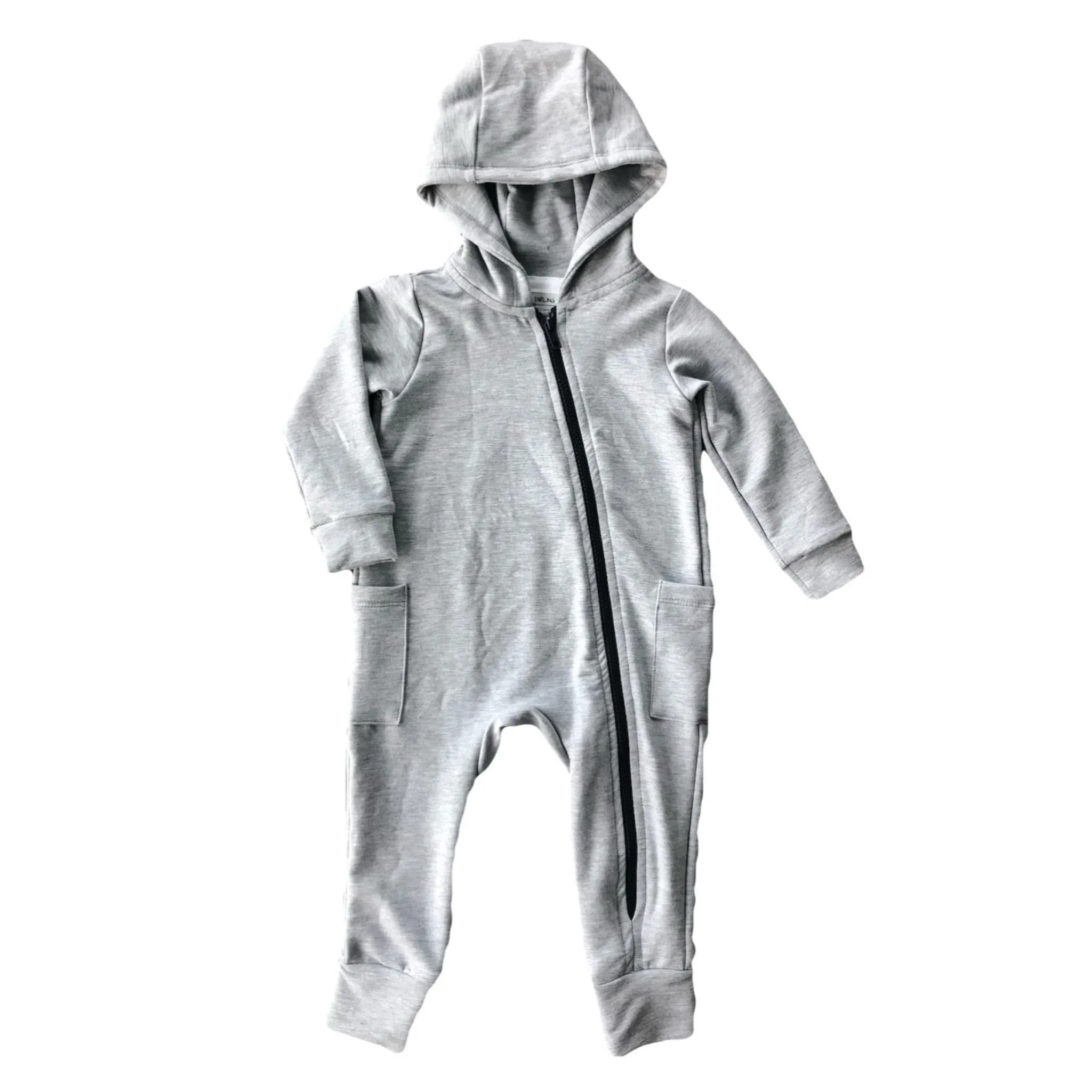 Light Grey Hooded Bamboo Zip Romper